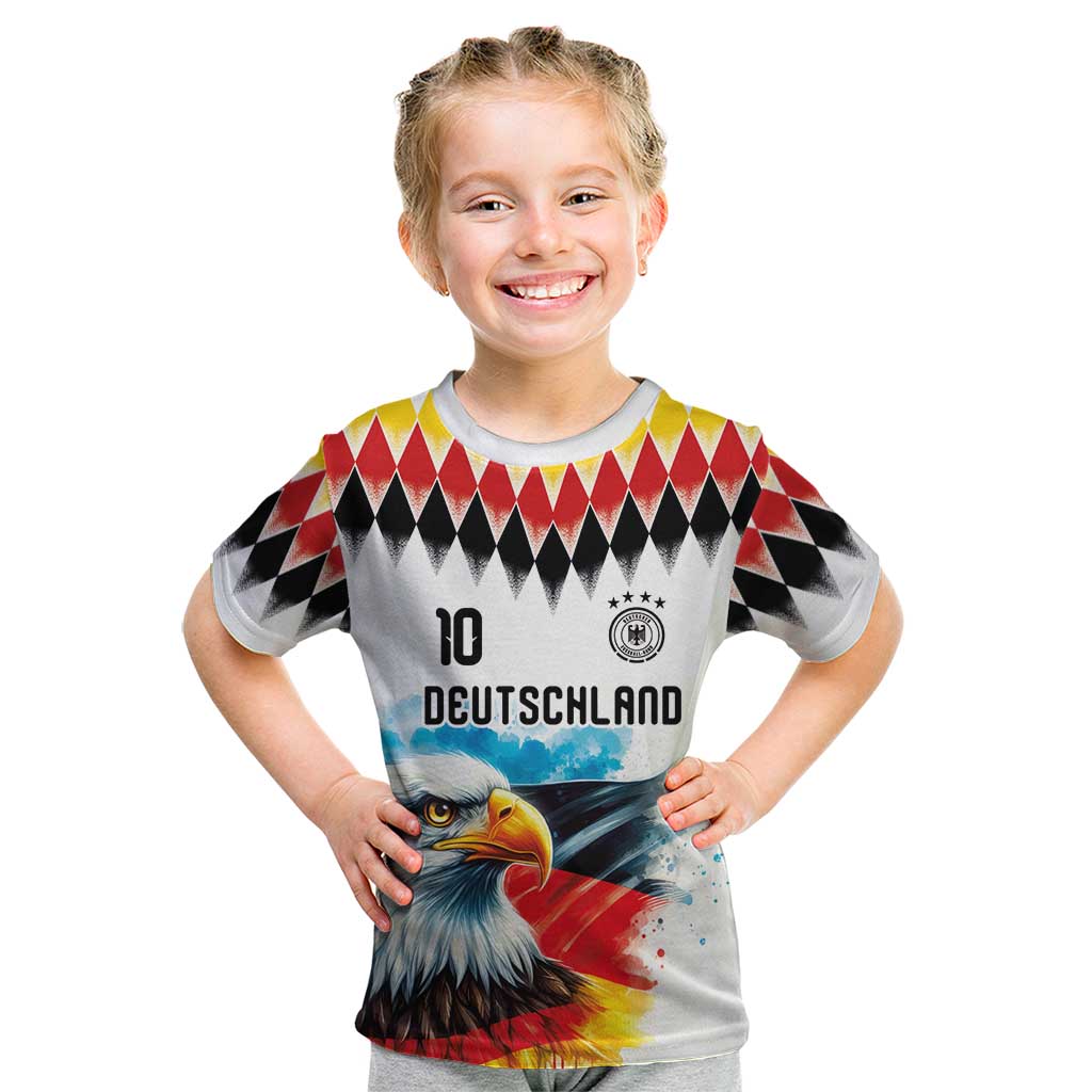 Custom Germany National Football Kid T Shirt Deutschland Eagle Argyle Heritage Watercolor Art