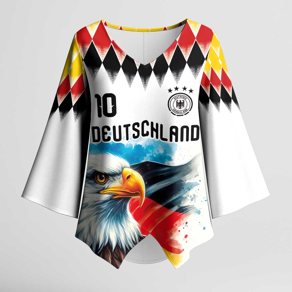 Custom Germany National Football Kimono Sleeve Blouse Deutschland Eagle Argyle Heritage Watercolor Art