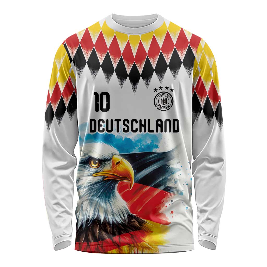 Custom Germany National Football Long Sleeve Shirt Deutschland Eagle Argyle Heritage Watercolor Art