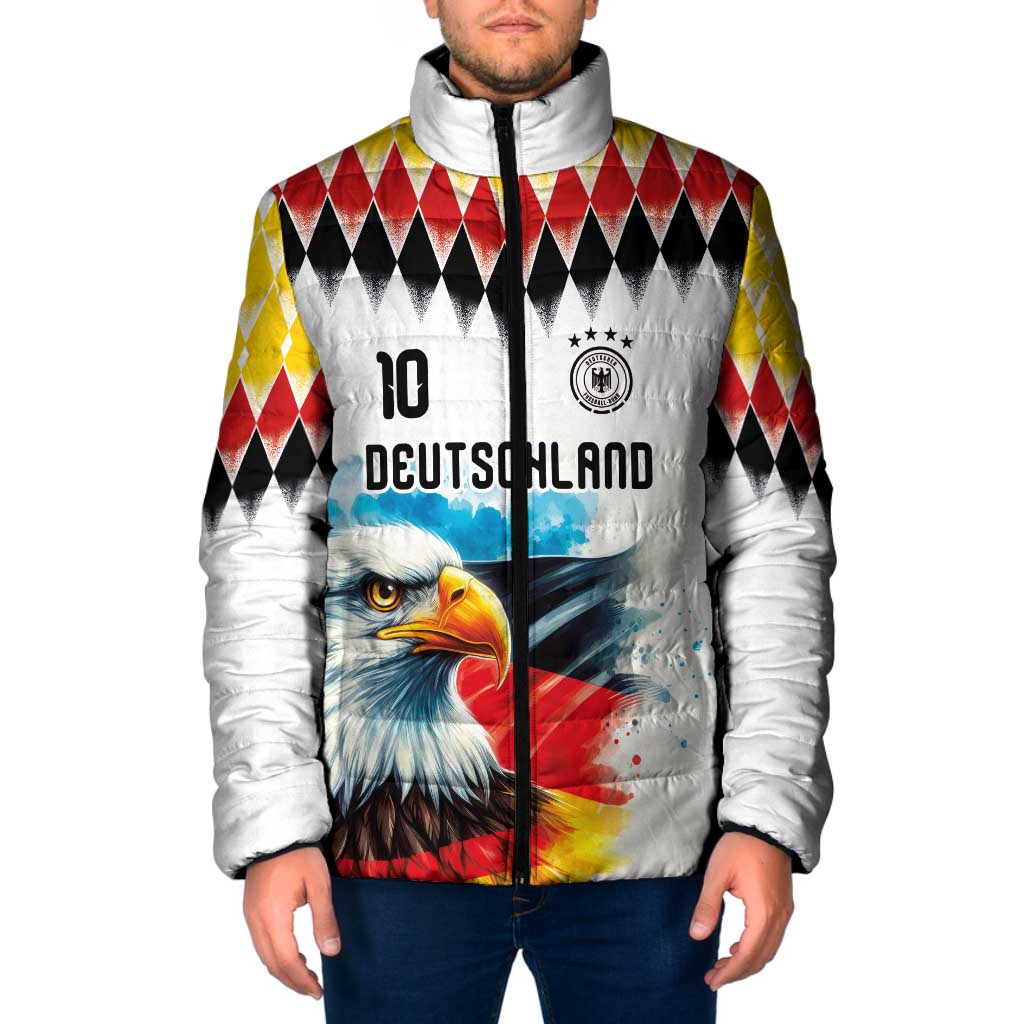 Custom Germany National Football Padded Jacket Deutschland Eagle Argyle Heritage Watercolor Art