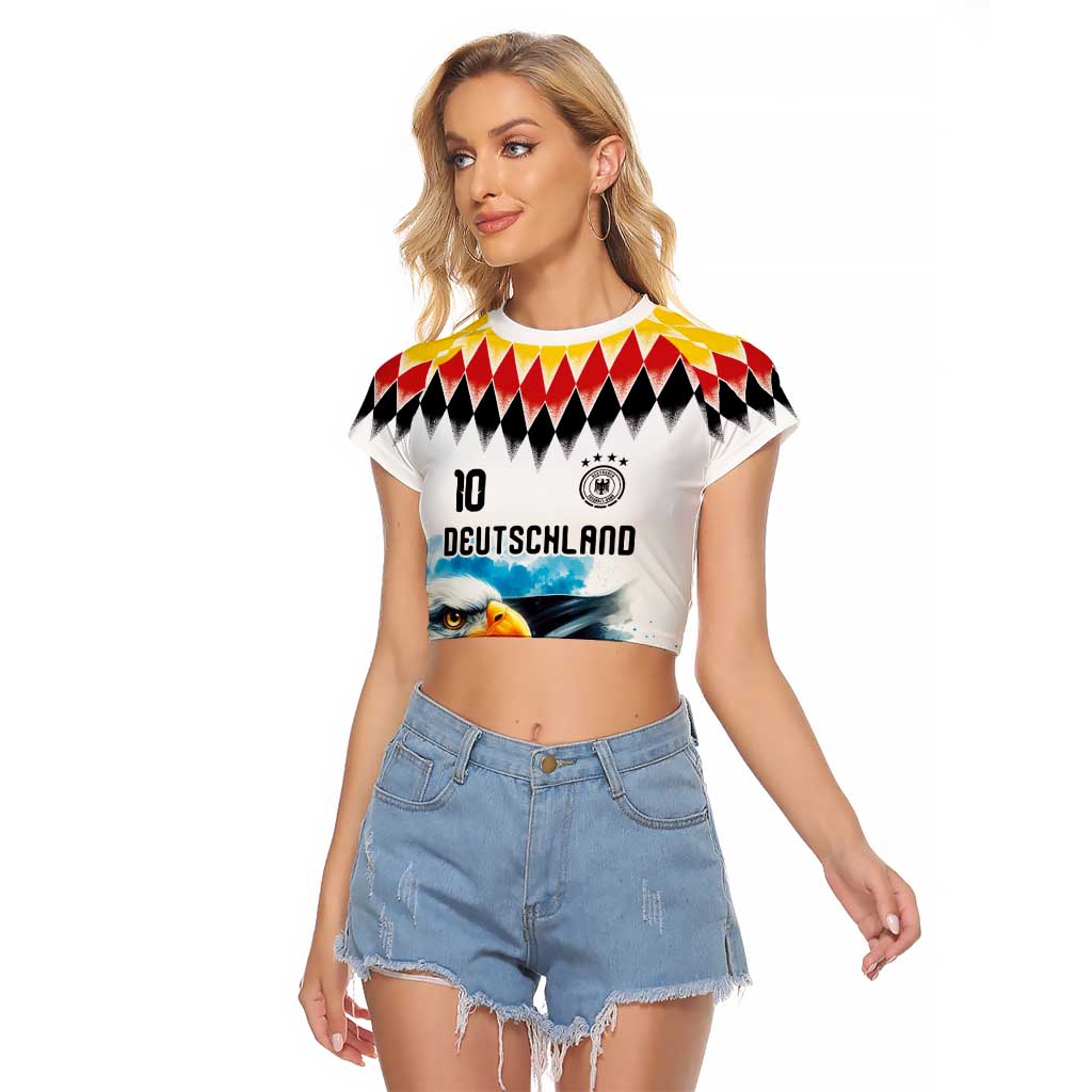 Custom Germany National Football Raglan Cropped T Shirt Deutschland Eagle Argyle Heritage Watercolor Art