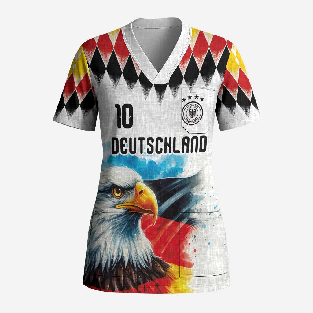 Custom Germany National Football Scrub Top Deutschland Eagle Argyle Heritage Watercolor Art