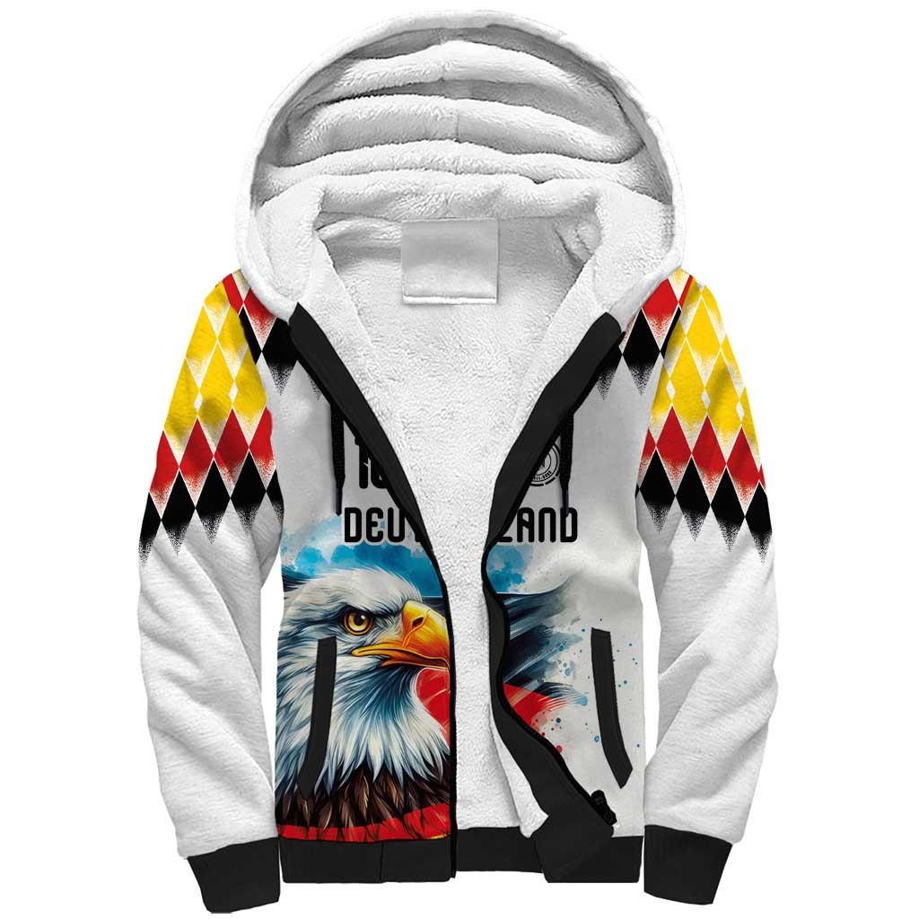 Custom Germany National Football Sherpa Hoodie Deutschland Eagle Argyle Heritage Watercolor Art