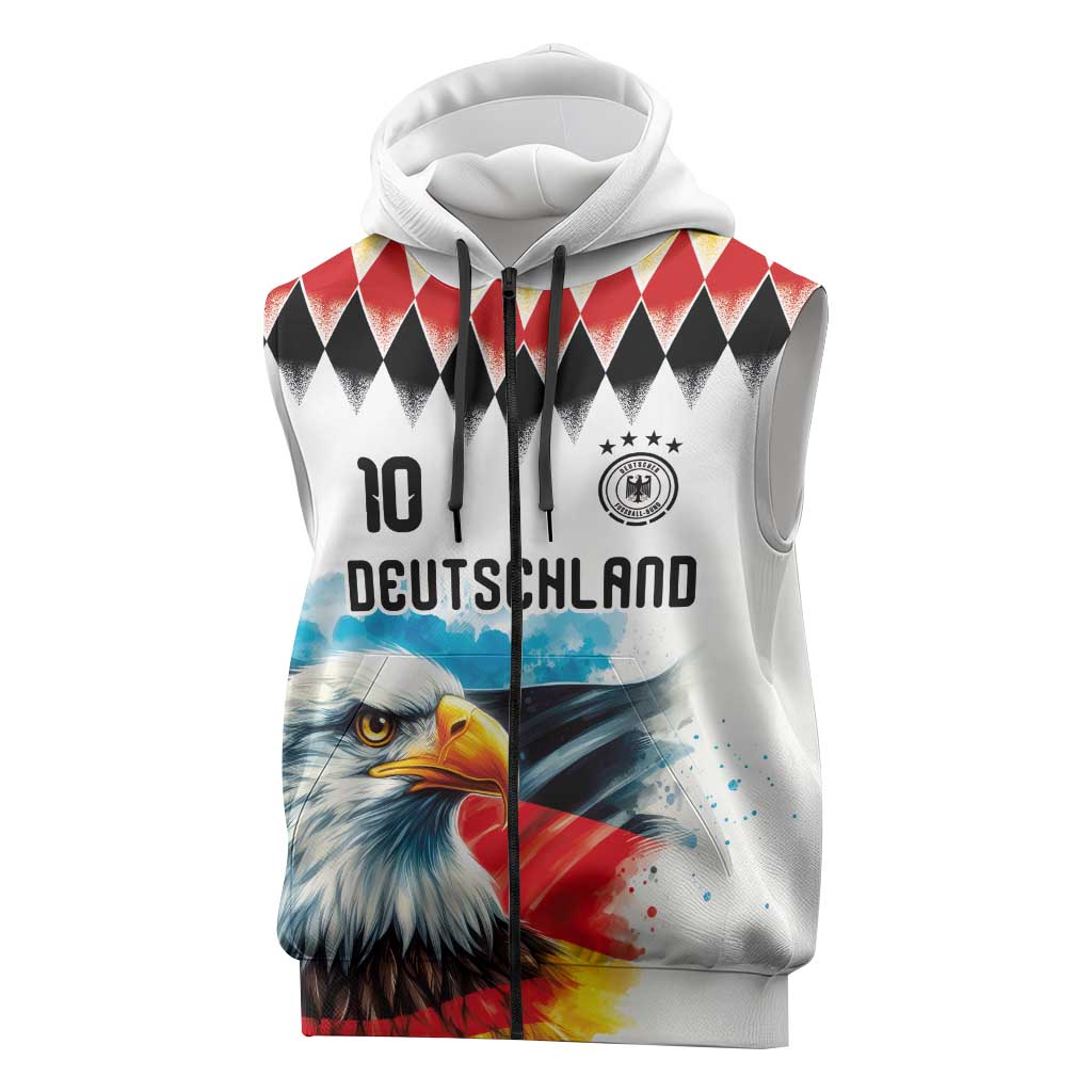 Custom Germany National Football Sleeveless Zip Hoodie Deutschland Eagle Argyle Heritage Watercolor Art