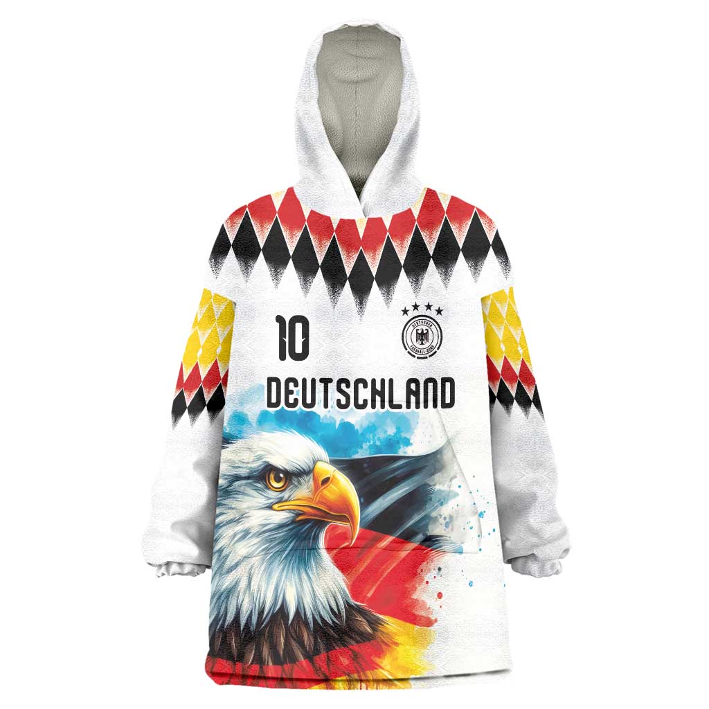 Custom Germany National Football Wearable Blanket Hoodie Deutschland Eagle Argyle Heritage Watercolor Art