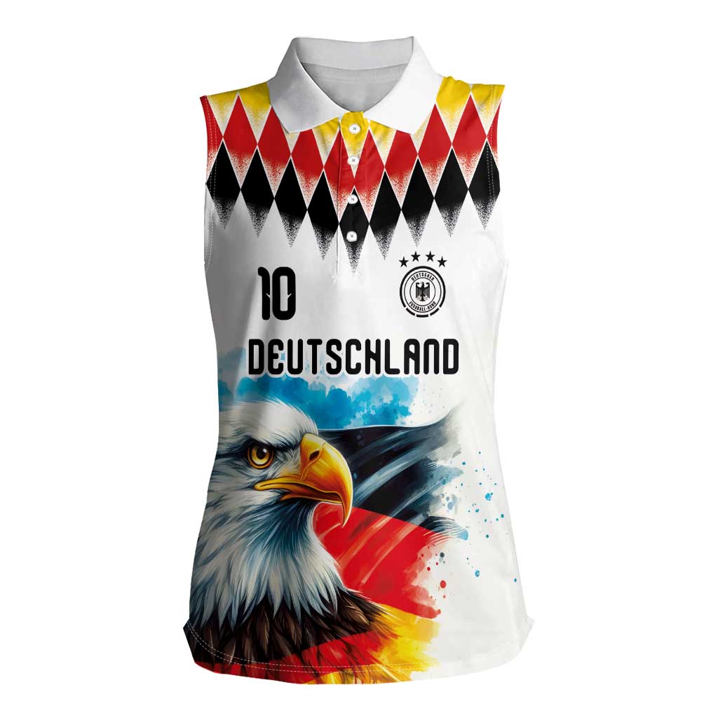 Custom Germany National Football Women Sleeveless Polo Shirt Deutschland Eagle Argyle Heritage Watercolor Art