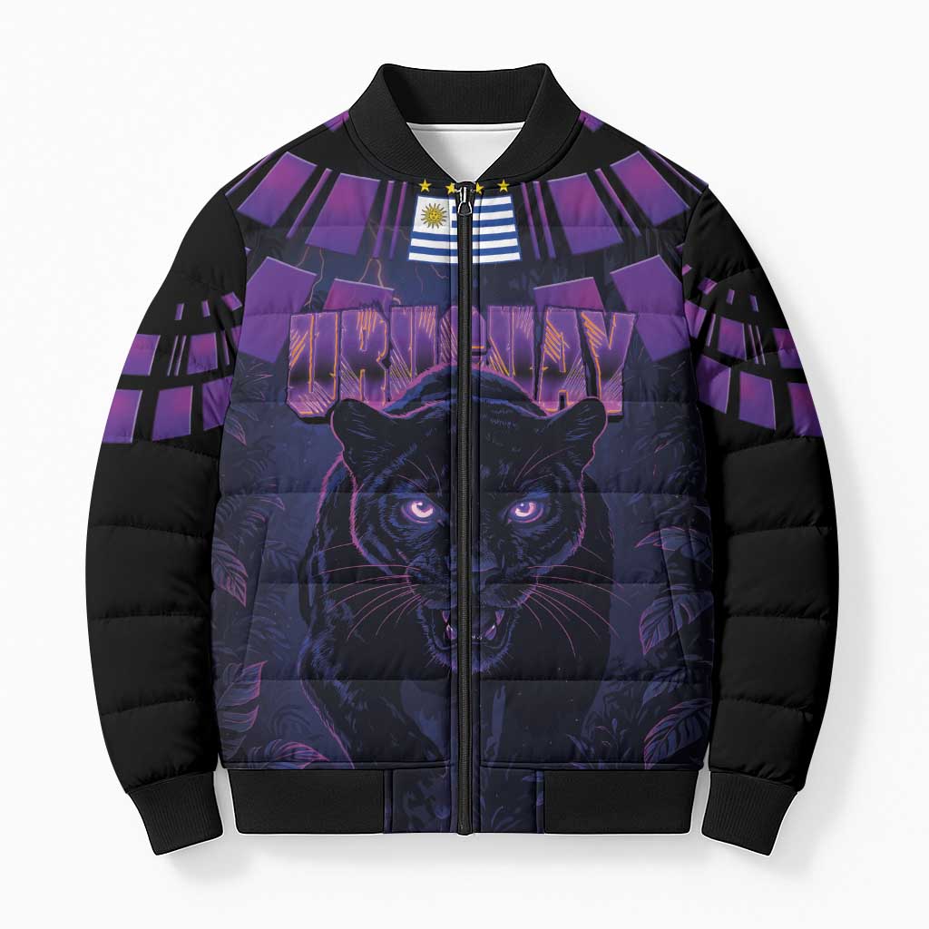Custom Uruguay National Football Bomber Puffer Jacket La Celeste South America Wildcat Neon Graphic