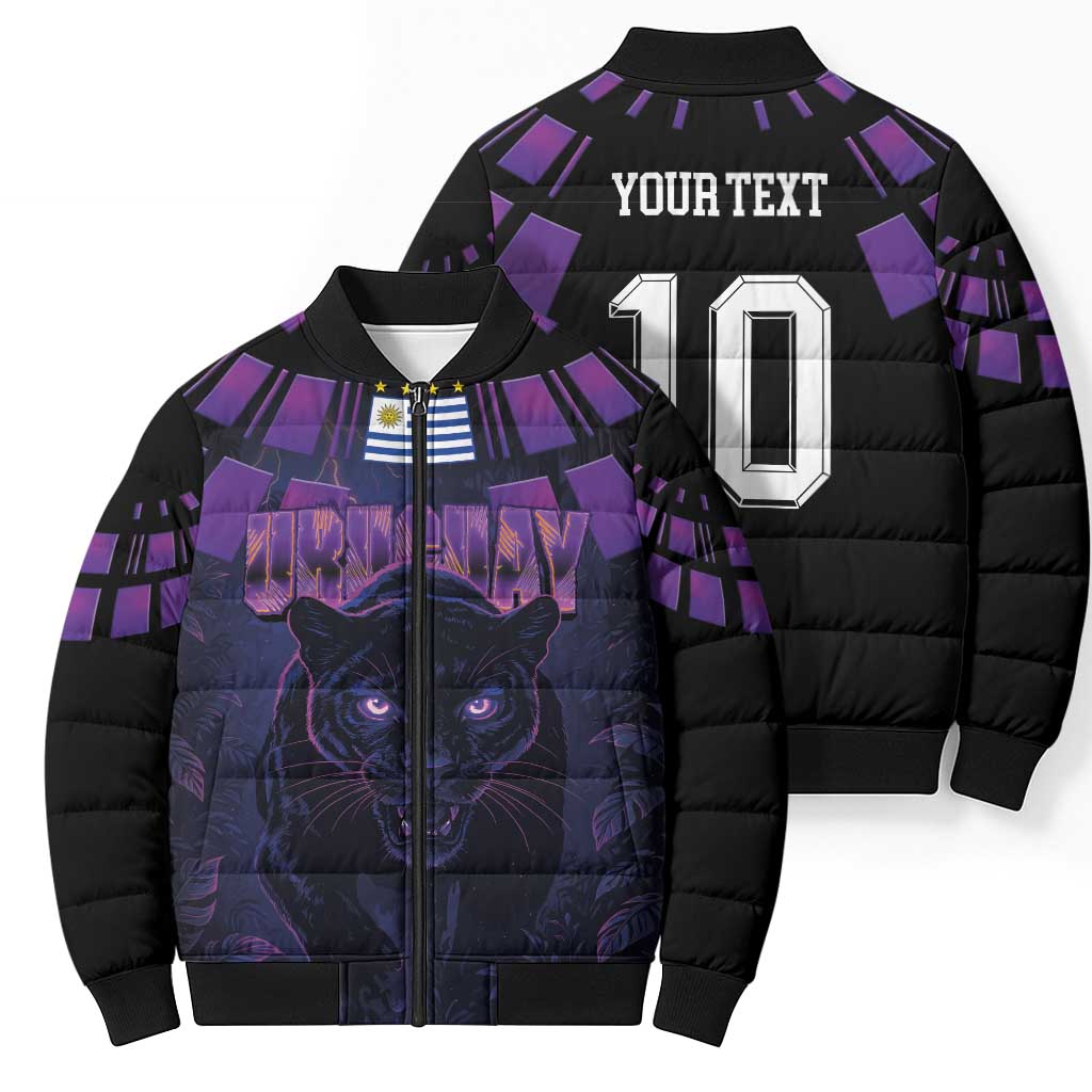 Custom Uruguay National Football Bomber Puffer Jacket La Celeste South America Wildcat Neon Graphic