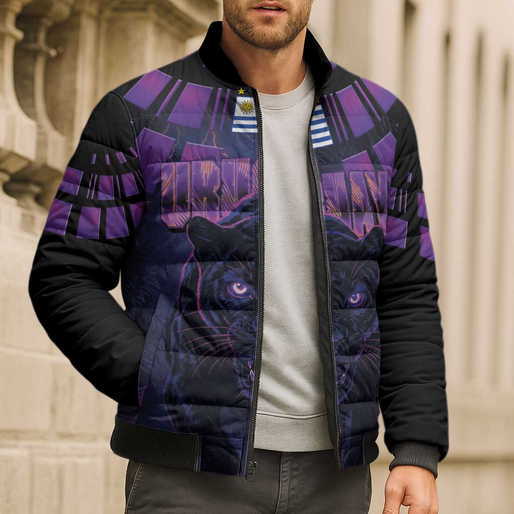 Custom Uruguay National Football Bomber Puffer Jacket La Celeste South America Wildcat Neon Graphic