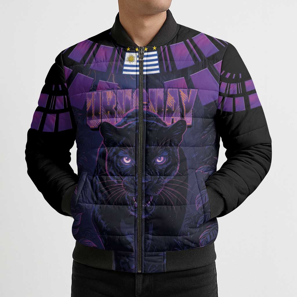 Custom Uruguay National Football Bomber Puffer Jacket La Celeste South America Wildcat Neon Graphic