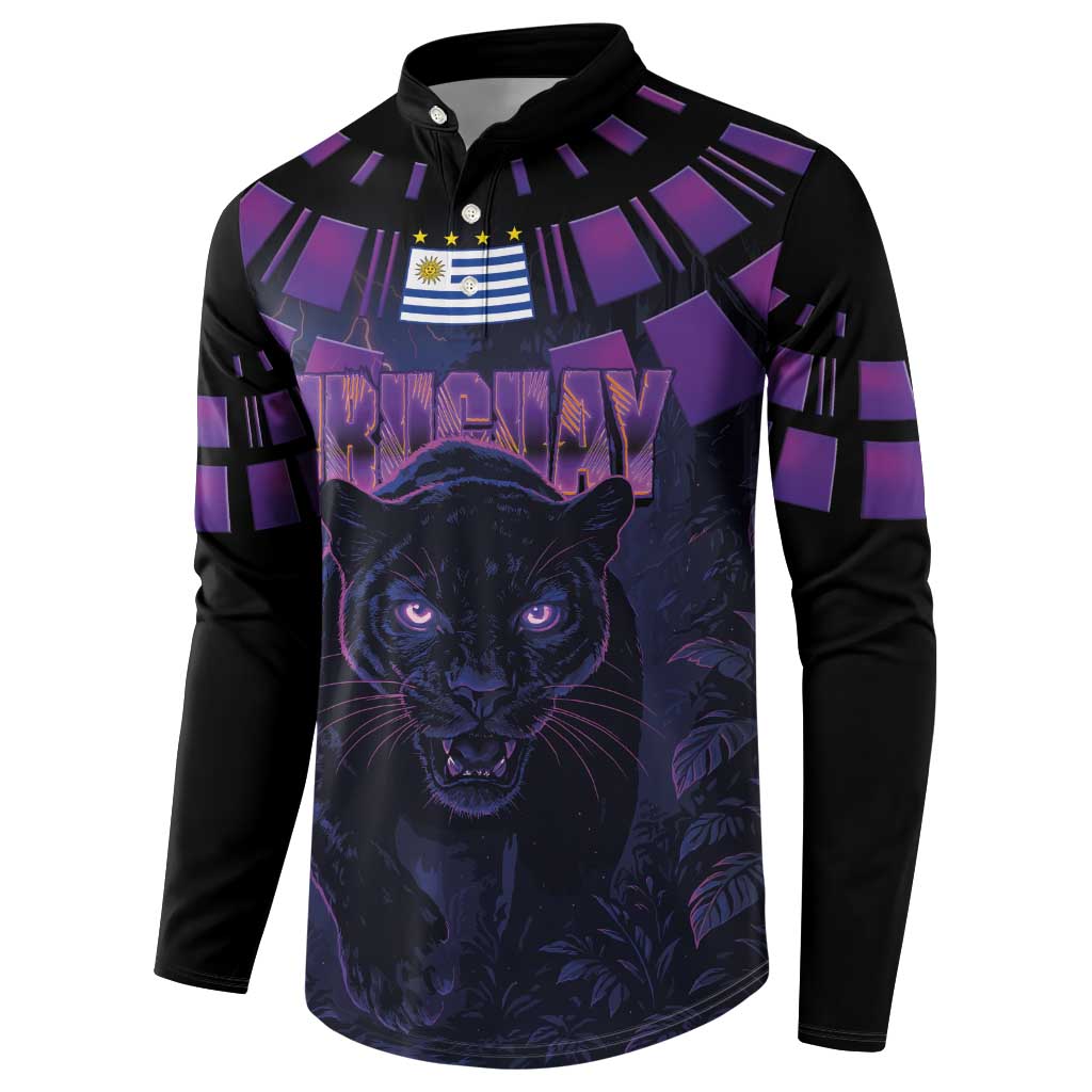Custom Uruguay National Football Button Sweatshirt La Celeste South America Wildcat Neon Graphic