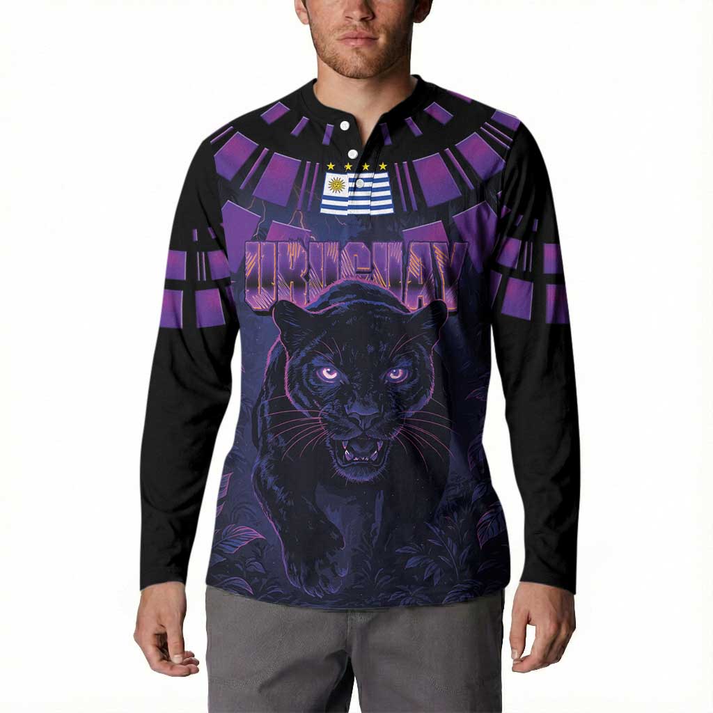 Custom Uruguay National Football Button Sweatshirt La Celeste South America Wildcat Neon Graphic