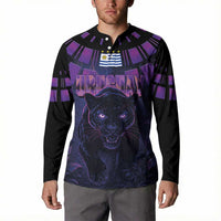 Custom Uruguay National Football Button Sweatshirt La Celeste South America Wildcat Neon Graphic