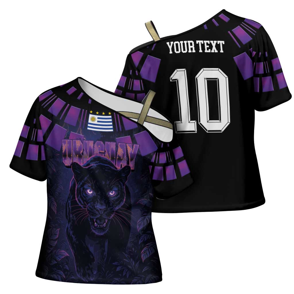 Custom Uruguay National Football Cross Shoulder Shirt La Celeste South America Wildcat Neon Graphic