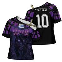 Custom Uruguay National Football Cross Shoulder Shirt La Celeste South America Wildcat Neon Graphic