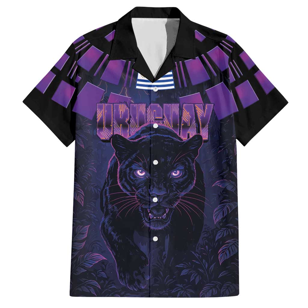 Custom Uruguay National Football Hawaiian Shirt La Celeste South America Wildcat Neon Graphic