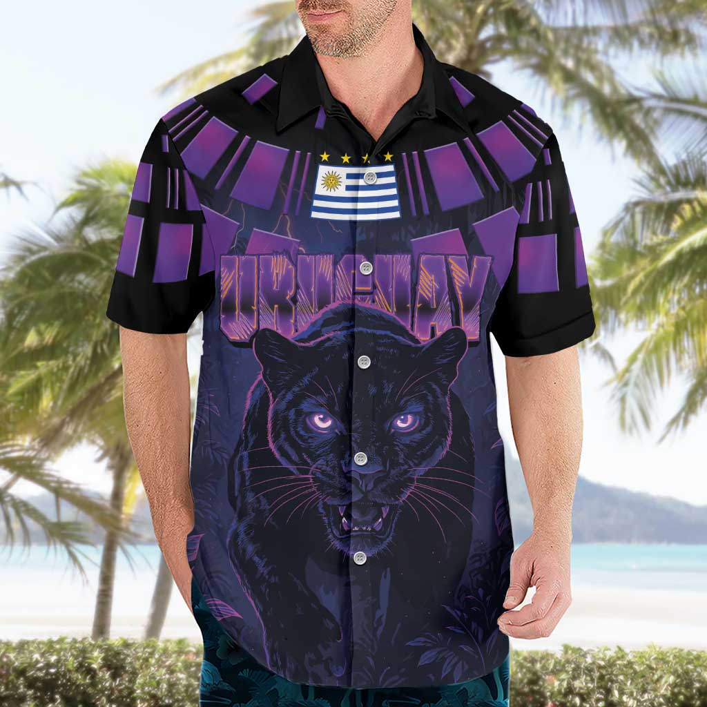 Custom Uruguay National Football Hawaiian Shirt La Celeste South America Wildcat Neon Graphic