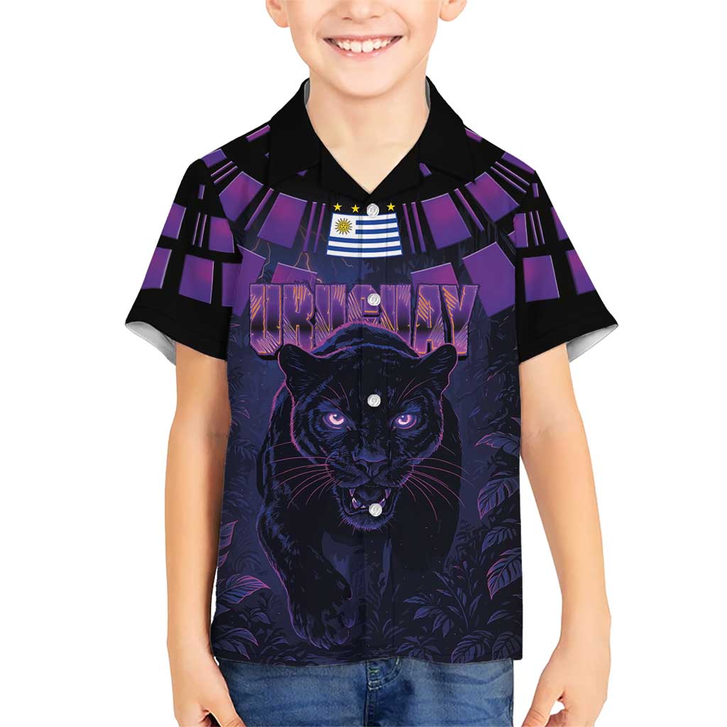 Custom Uruguay National Football Kid Hawaiian Shirt La Celeste South America Wildcat Neon Graphic