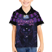 Custom Uruguay National Football Kid Hawaiian Shirt La Celeste South America Wildcat Neon Graphic