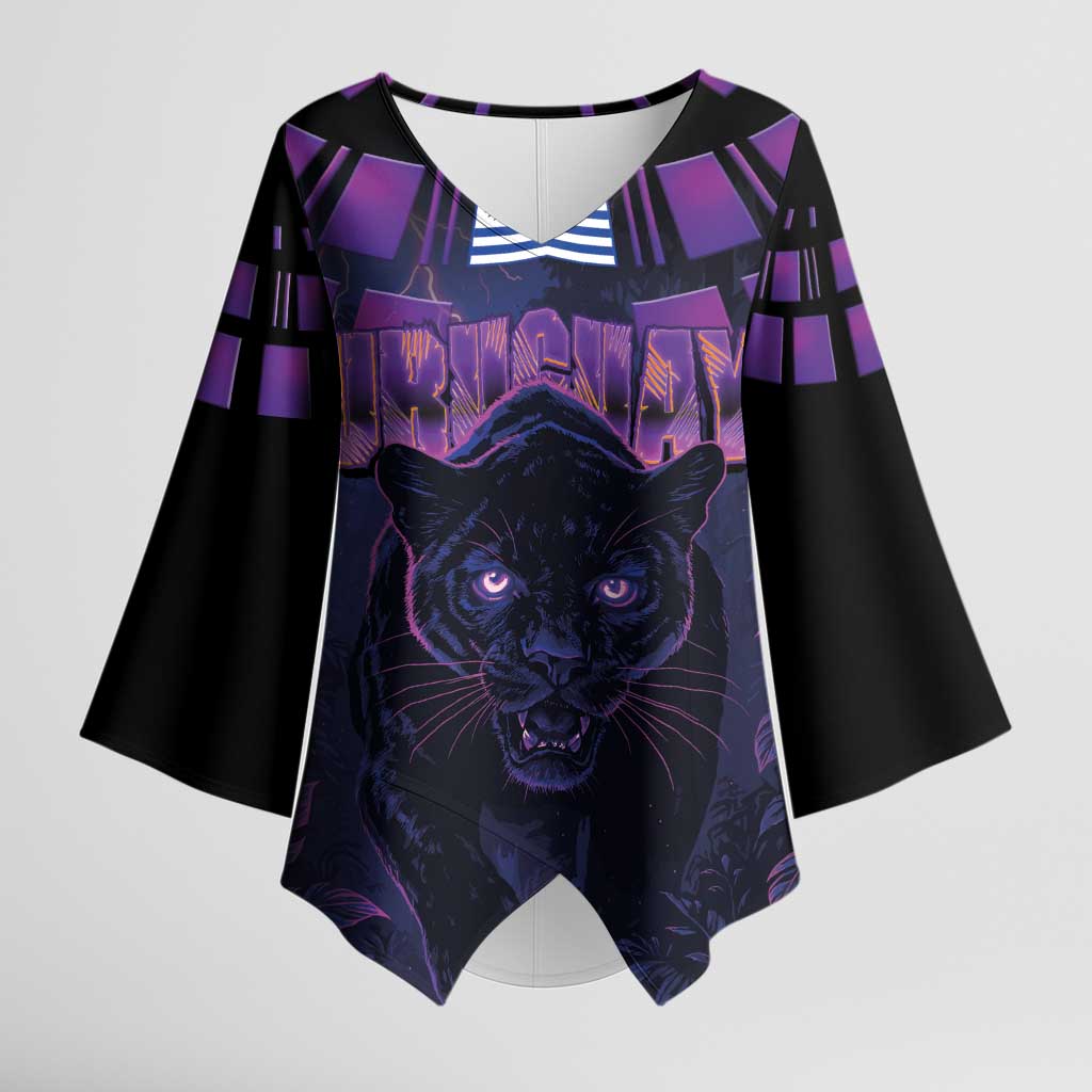 Custom Uruguay National Football Kimono Sleeve Blouse La Celeste South America Wildcat Neon Graphic