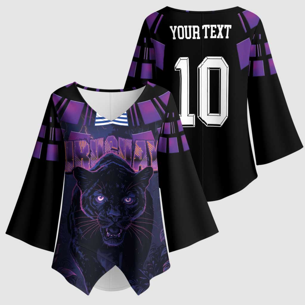 Custom Uruguay National Football Kimono Sleeve Blouse La Celeste South America Wildcat Neon Graphic