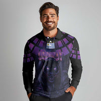 Custom Uruguay National Football Long Sleeve Polo Shirt La Celeste South America Wildcat Neon Graphic