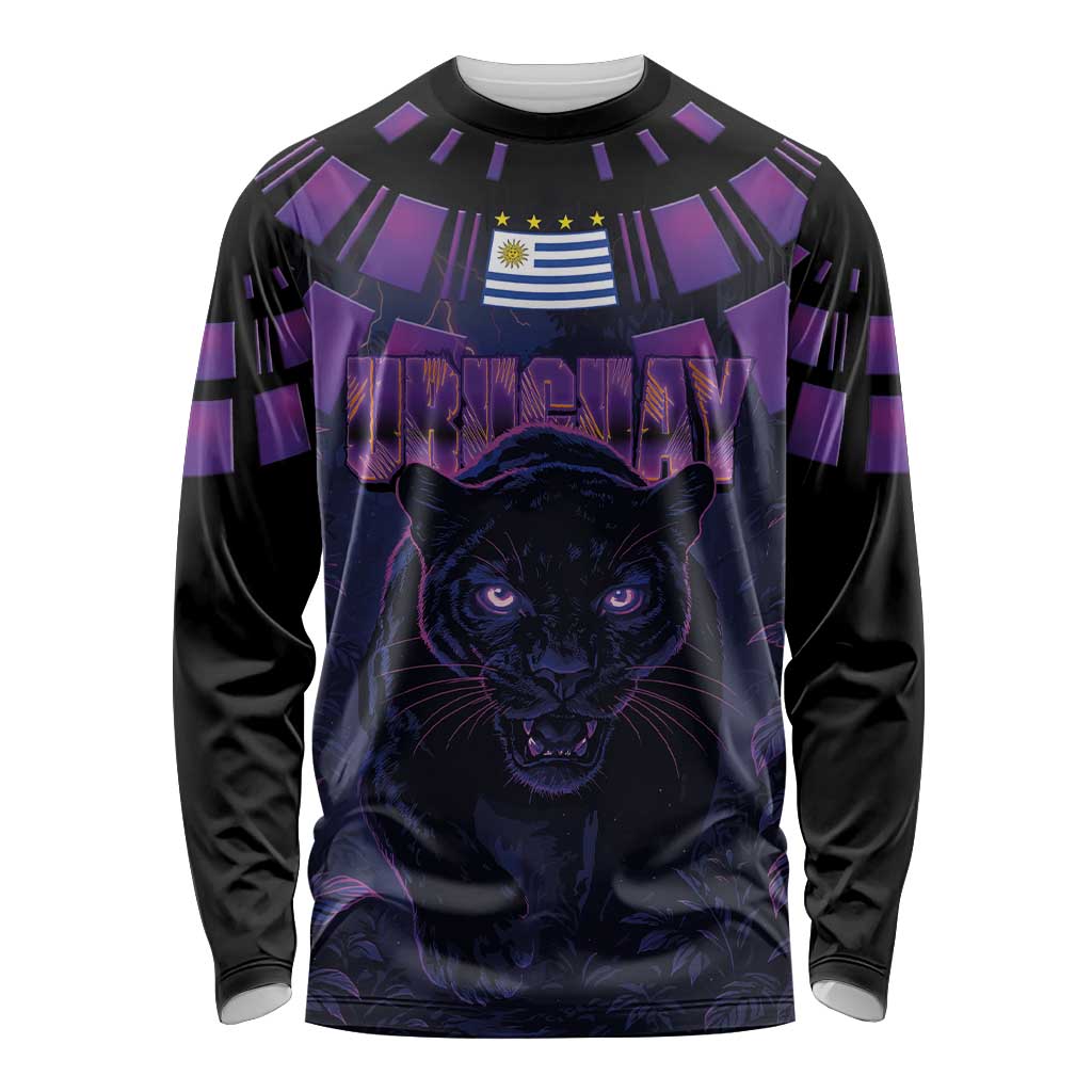 Custom Uruguay National Football Long Sleeve Shirt La Celeste South America Wildcat Neon Graphic