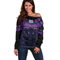 Custom Uruguay National Football Off Shoulder Sweater La Celeste South America Wildcat Neon Graphic