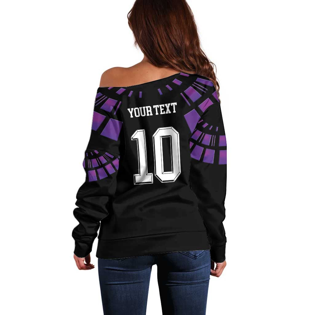 Custom Uruguay National Football Off Shoulder Sweater La Celeste South America Wildcat Neon Graphic