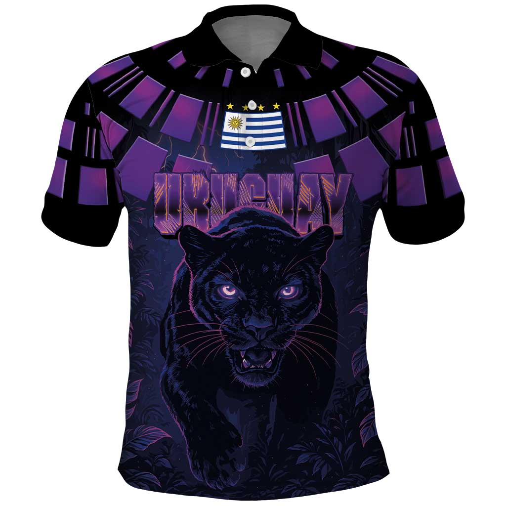Custom Uruguay National Football Polo Shirt La Celeste South America Wildcat Neon Graphic