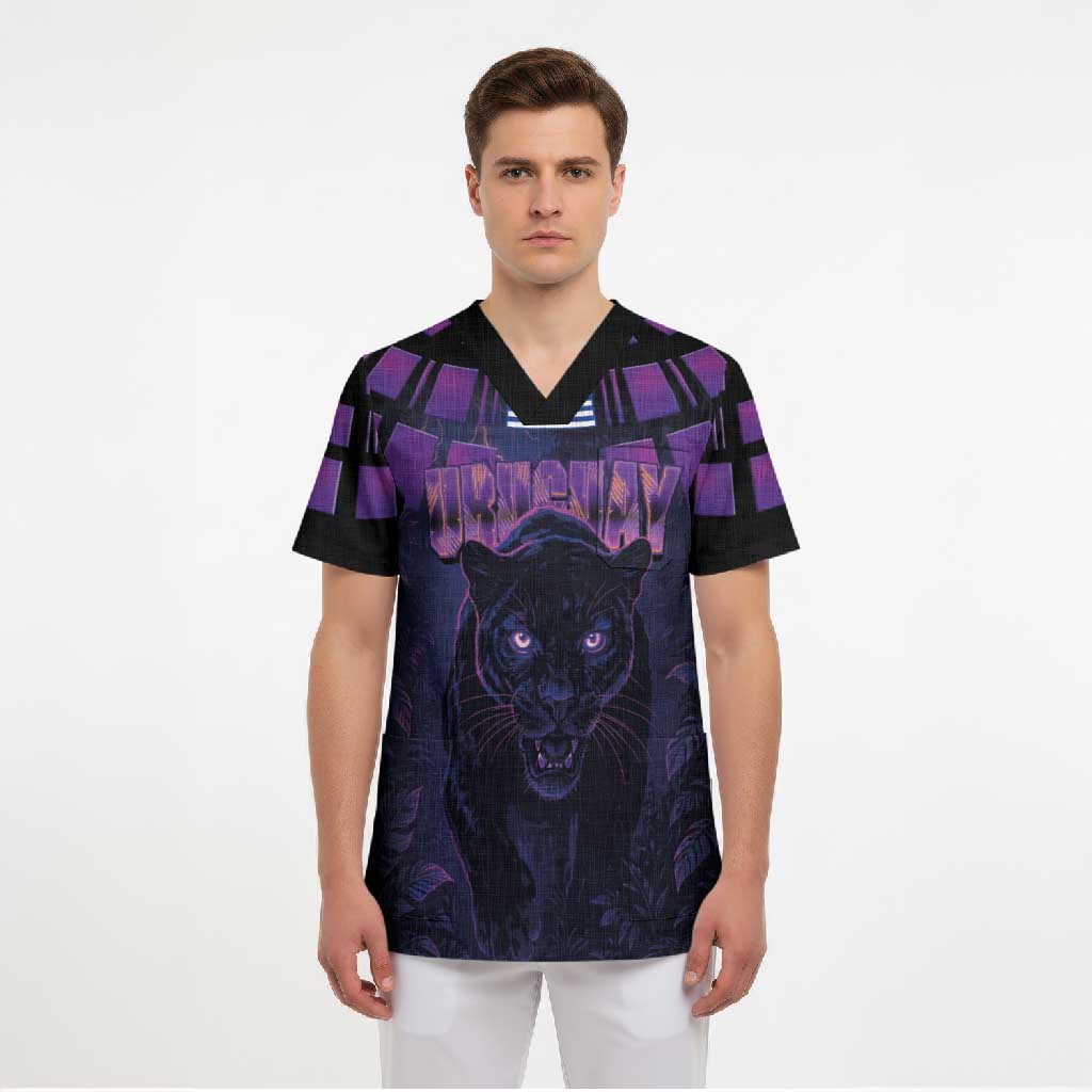 Custom Uruguay National Football Scrub Top La Celeste South America Wildcat Neon Graphic