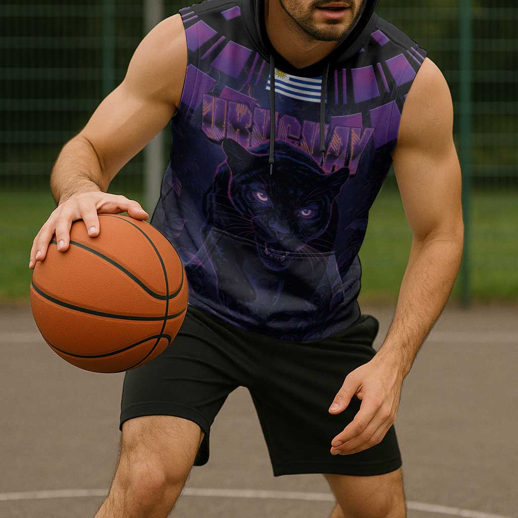 Custom Uruguay National Football Sleeveless Hoodie La Celeste South America Wildcat Neon Graphic