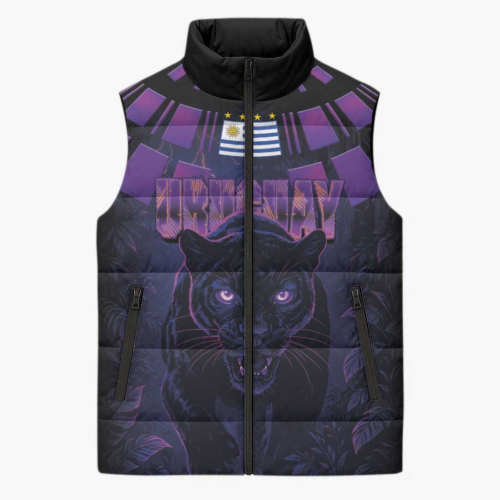 Custom Uruguay National Football Sleeveless Puffer Jacket La Celeste South America Wildcat Neon Graphic
