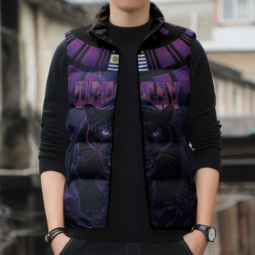 Custom Uruguay National Football Sleeveless Puffer Jacket La Celeste South America Wildcat Neon Graphic