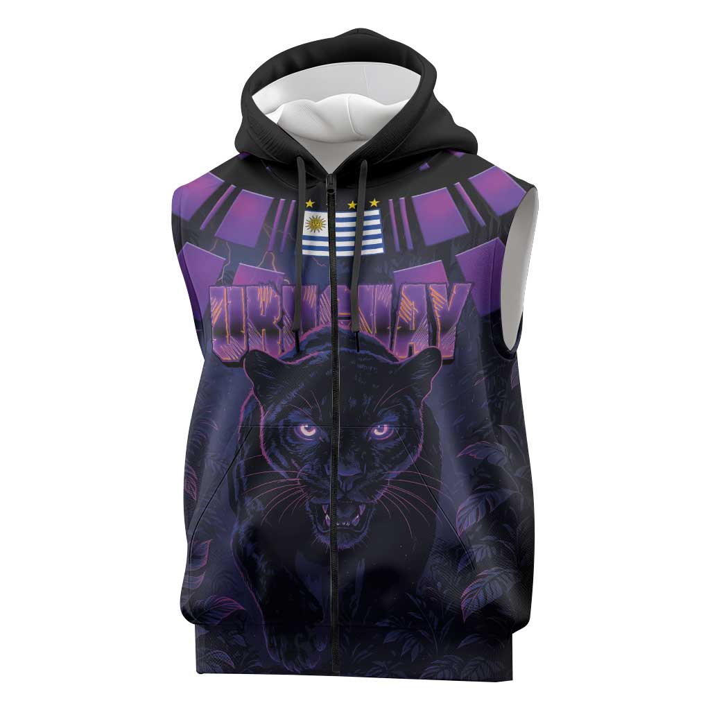 Custom Uruguay National Football Sleeveless Zip Hoodie La Celeste South America Wildcat Neon Graphic