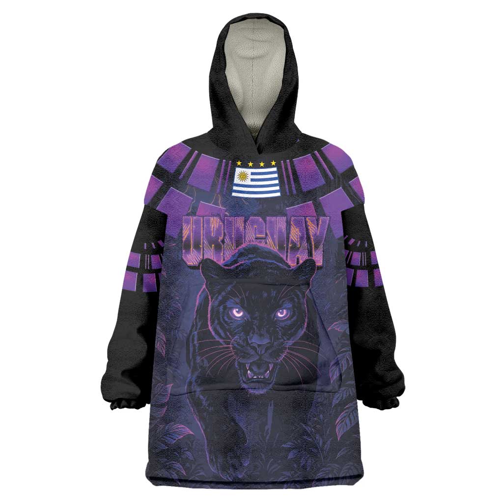 Custom Uruguay National Football Wearable Blanket Hoodie La Celeste South America Wildcat Neon Graphic