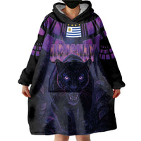 Custom Uruguay National Football Wearable Blanket Hoodie La Celeste South America Wildcat Neon Graphic