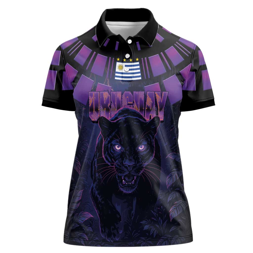 Custom Uruguay National Football Women Polo Shirt La Celeste South America Wildcat Neon Graphic