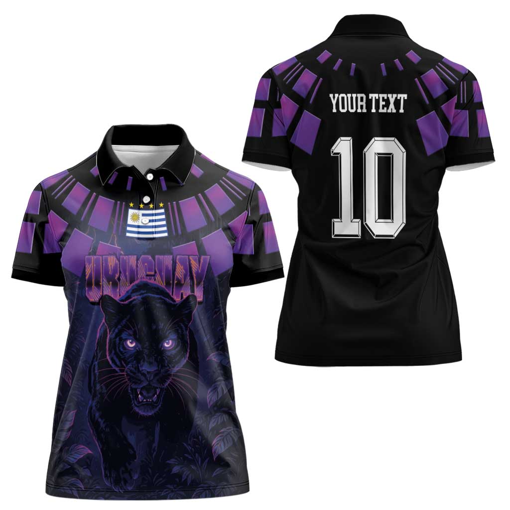 Custom Uruguay National Football Women Polo Shirt La Celeste South America Wildcat Neon Graphic
