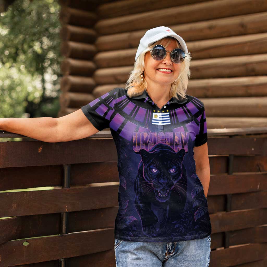 Custom Uruguay National Football Women Polo Shirt La Celeste South America Wildcat Neon Graphic