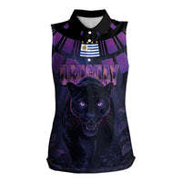 Custom Uruguay National Football Women Sleeveless Polo Shirt La Celeste South America Wildcat Neon Graphic