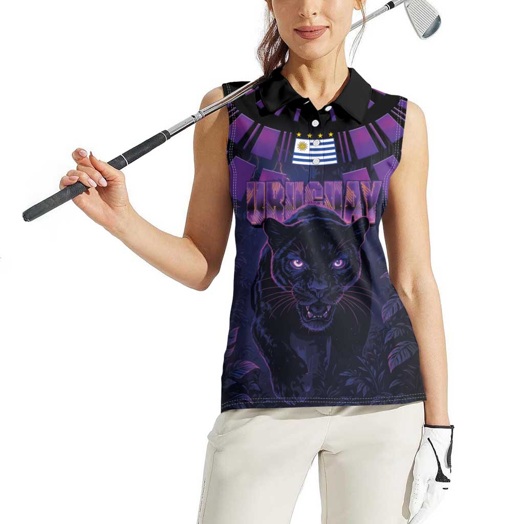 Custom Uruguay National Football Women Sleeveless Polo Shirt La Celeste South America Wildcat Neon Graphic