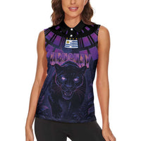 Custom Uruguay National Football Women Sleeveless Polo Shirt La Celeste South America Wildcat Neon Graphic
