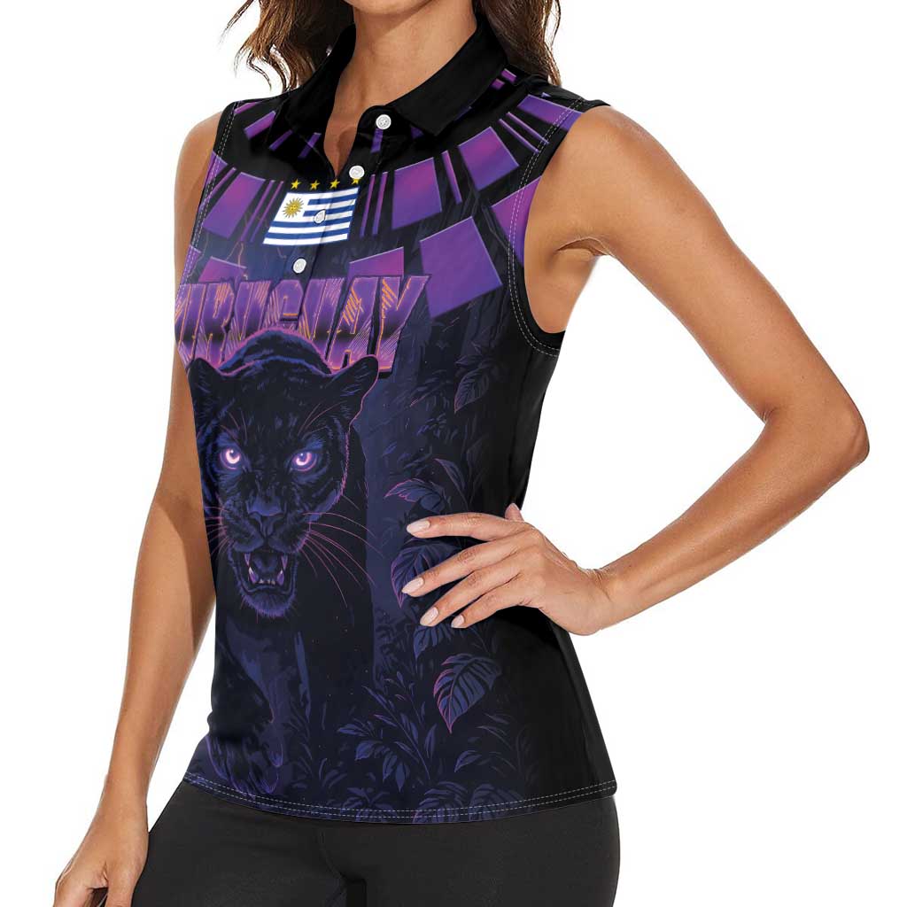 Custom Uruguay National Football Women Sleeveless Polo Shirt La Celeste South America Wildcat Neon Graphic
