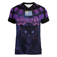 Custom Uruguay National Football Women V-Neck T-Shirt La Celeste South America Wildcat Neon Graphic