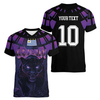 Custom Uruguay National Football Women V-Neck T-Shirt La Celeste South America Wildcat Neon Graphic