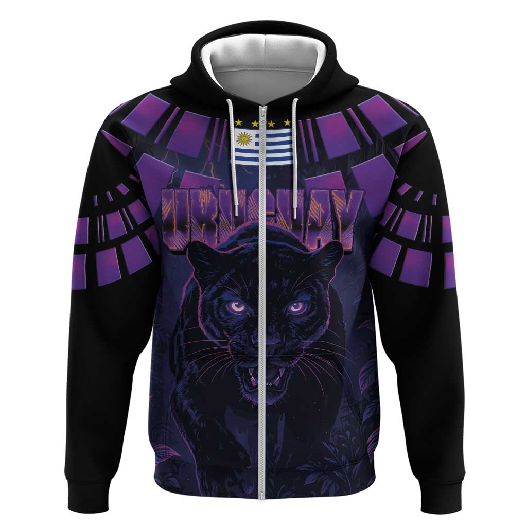 Custom Uruguay National Football Zip Hoodie La Celeste South America Wildcat Neon Graphic