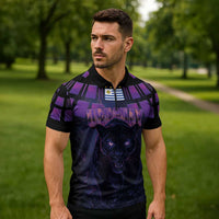 Custom Uruguay National Football Zipper Polo Shirt La Celeste South America Wildcat Neon Graphic
