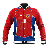 Custom Czechia National Football Baseball Jacket Halftone Lion Graphic T90 Style
