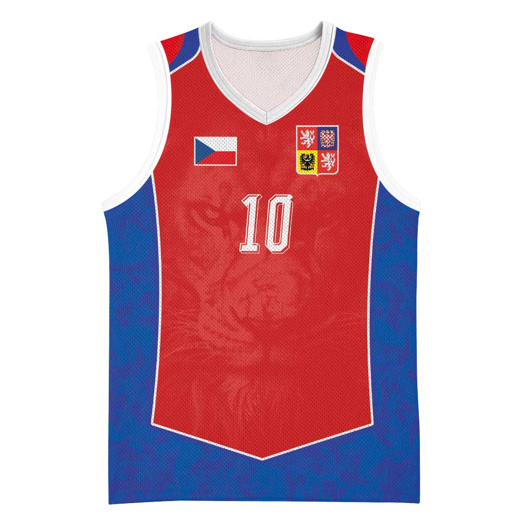 Custom Czechia National Football Basketball Jersey Halftone Lion Graphic T90 Style